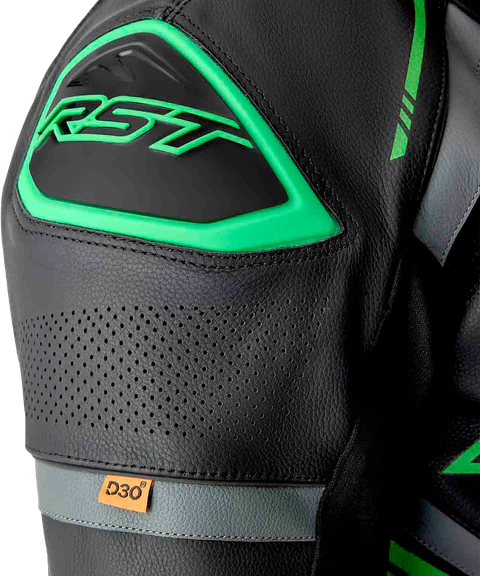 RST Traje de Cuero Negro/Gris/Verde S1 D3O Talla LG